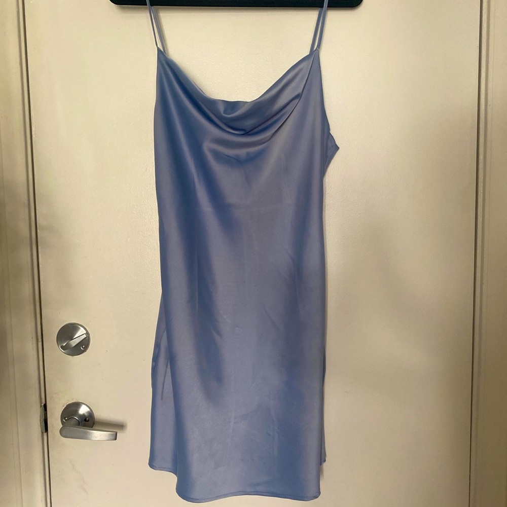 Urban Outfitters Mallory Satin Slip Dress Blue